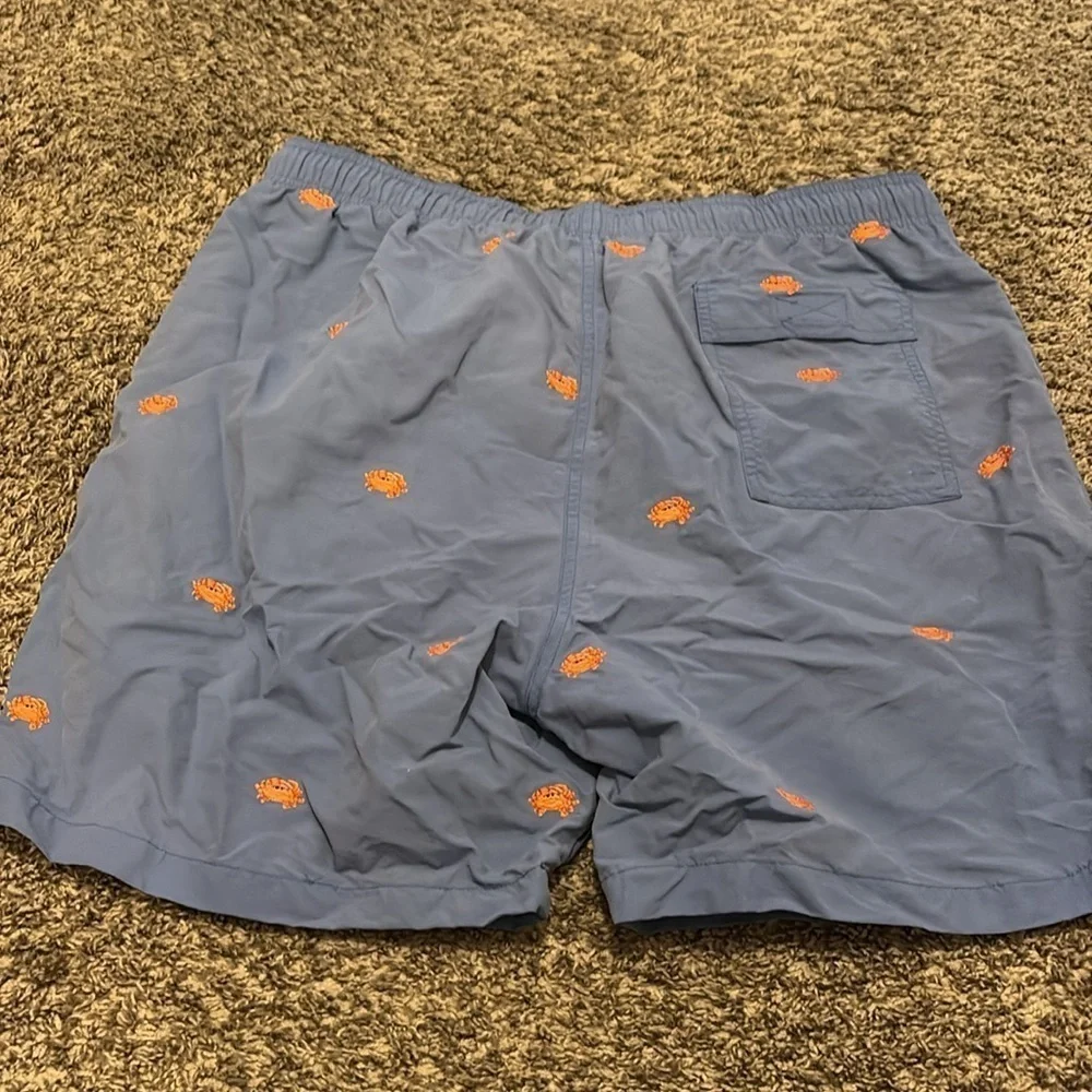J. McLaughlin Men's Blue Swim Shorts with Orange Accents - large